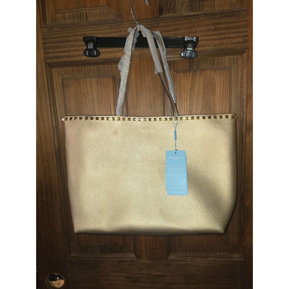 Tiffany & Fred Paris Metallic Gold studded Leather Tote Bag NWT